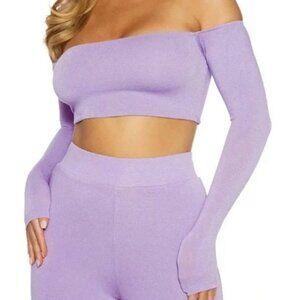 Naked Wardrobe the NW Get Off My Shoulders Crop Top in Iris